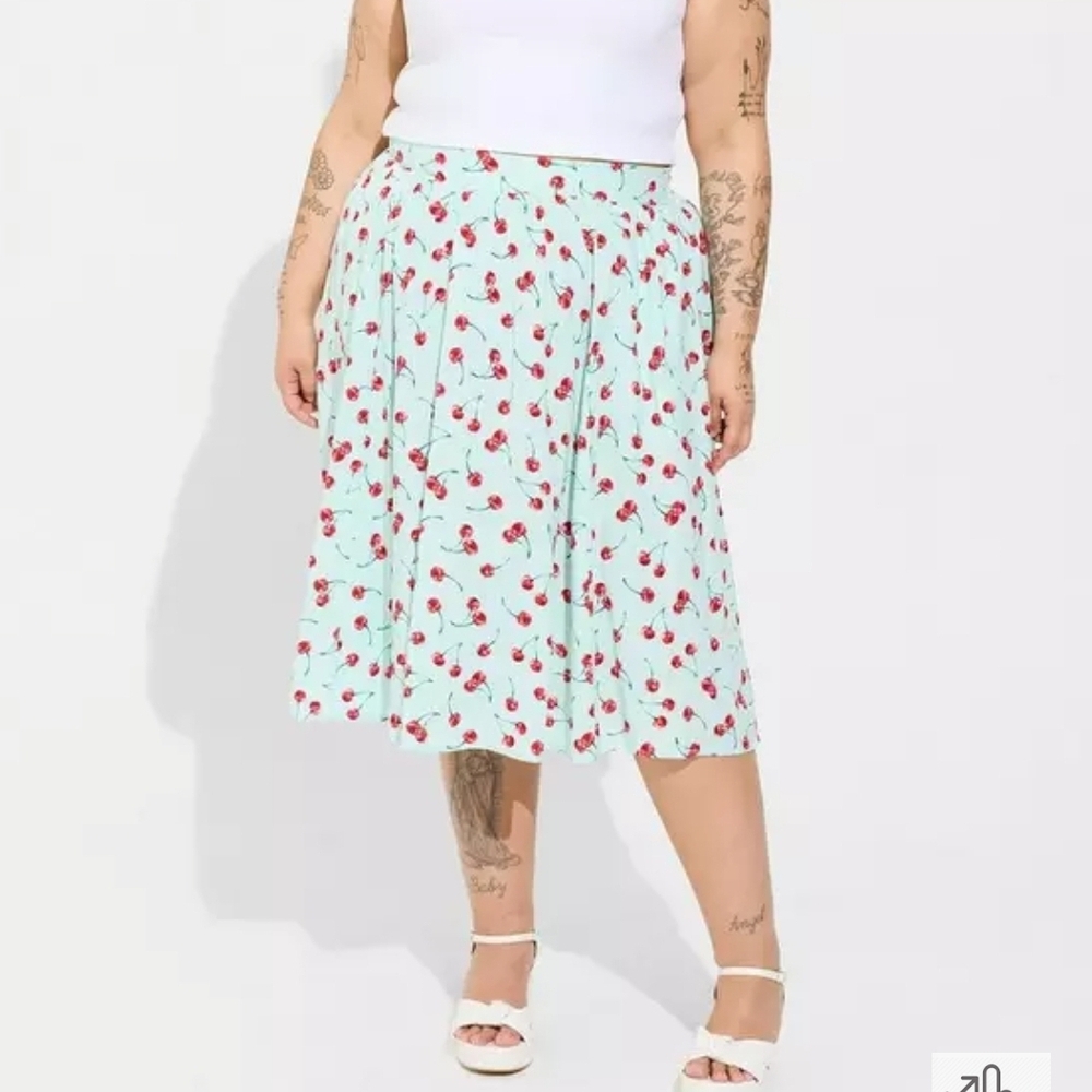 Hell Bunny Mint Cherry Print A-Line Skirt